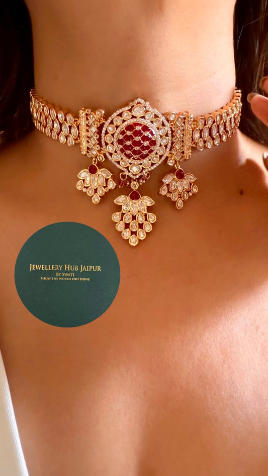 Ruby moissanite polki choker set