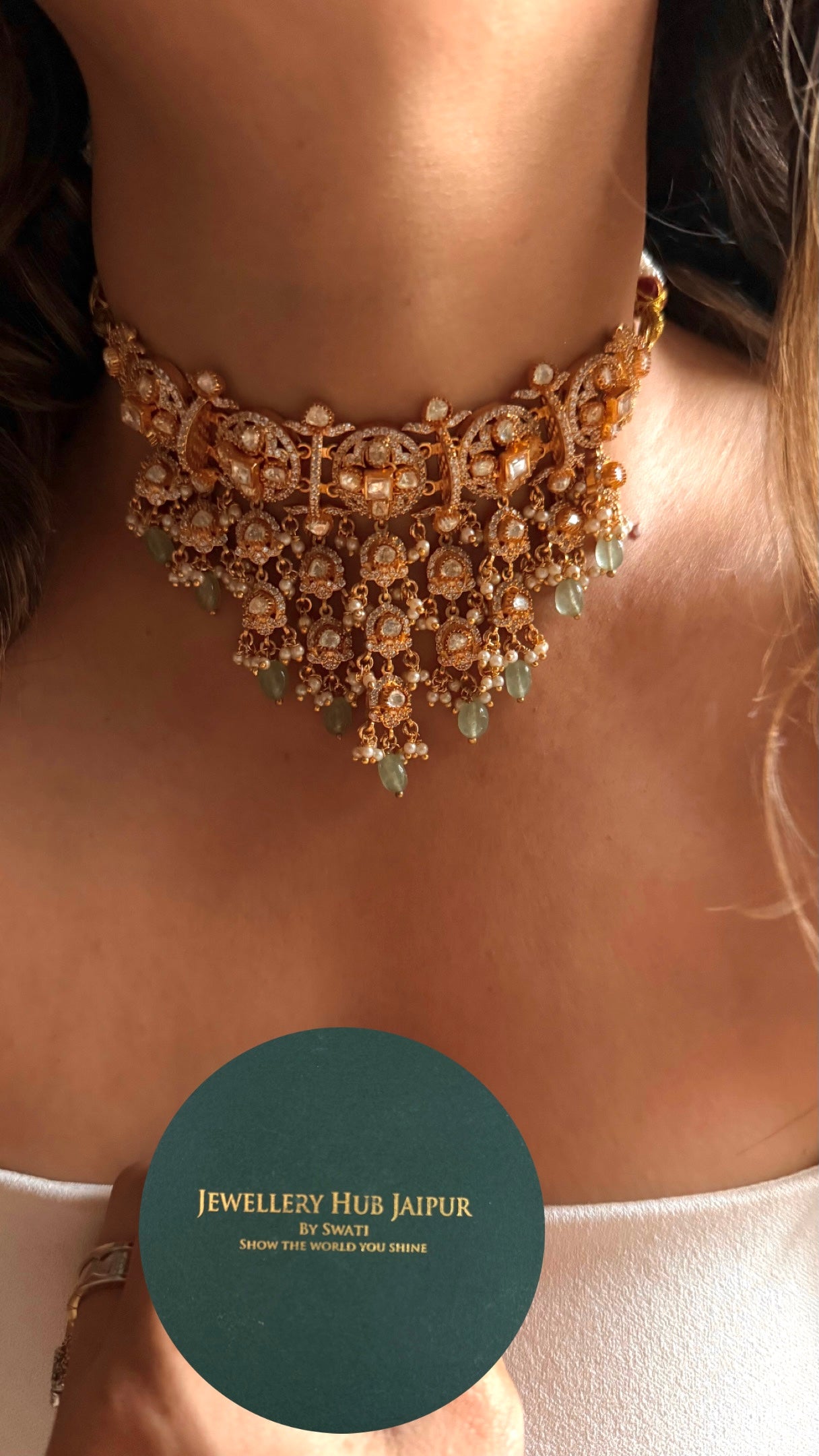 Real moissanite jhalar designer necklace