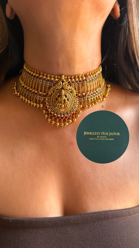Goddess Laxmi & ruby temple choker set