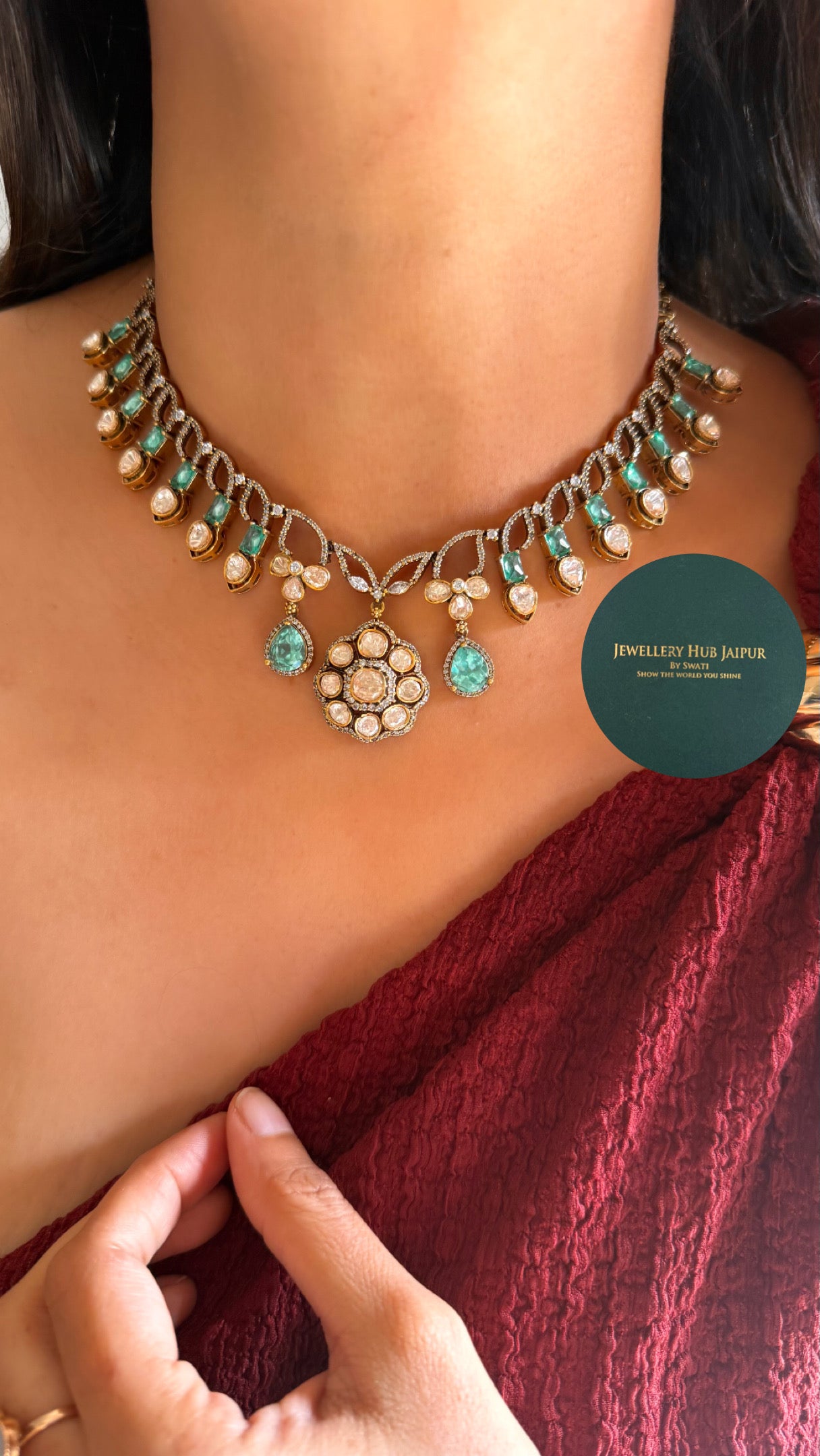 peeli polki mint minimal floral necklace