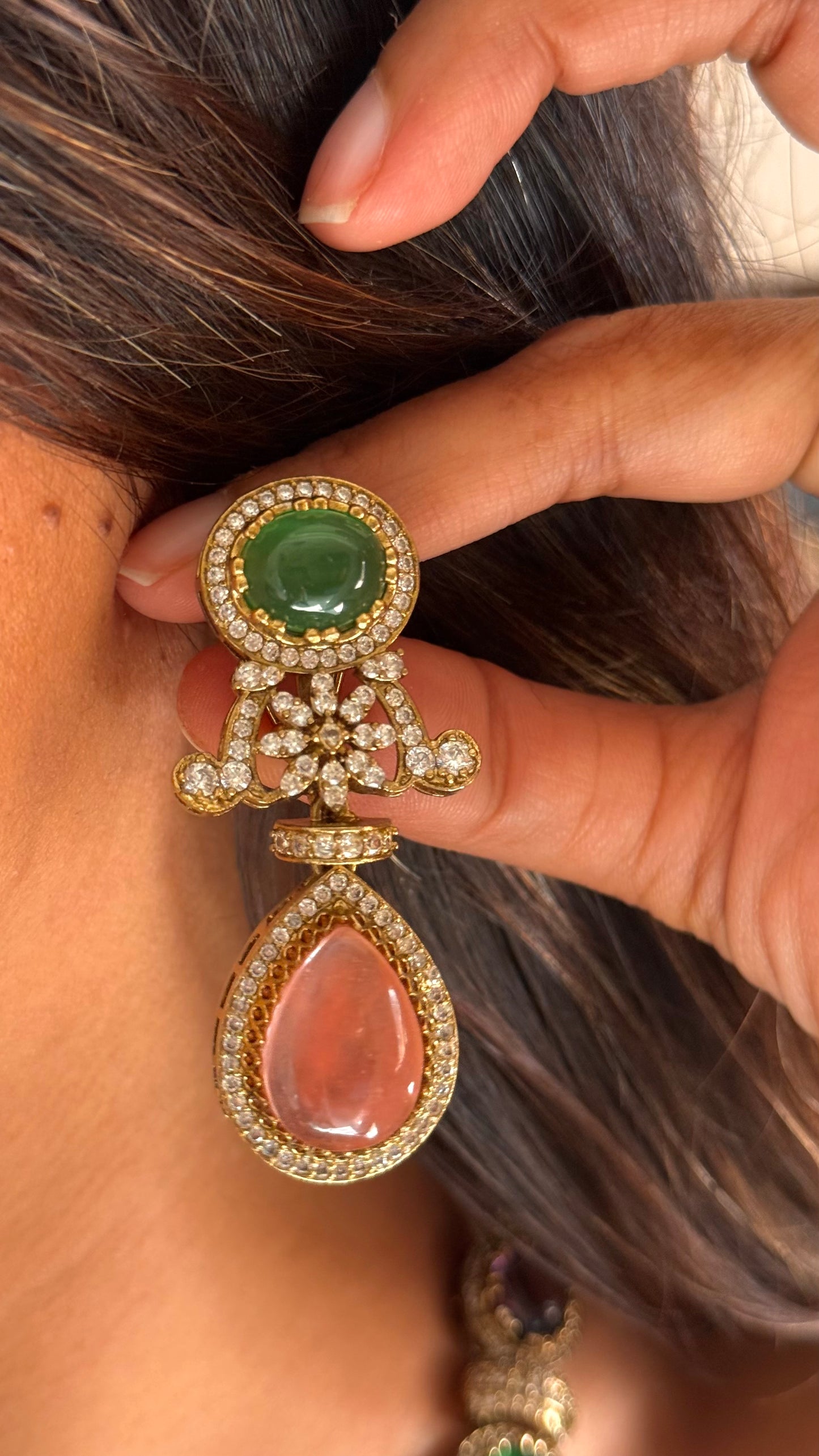 Sabyasachi inspired peach drop shape necklace