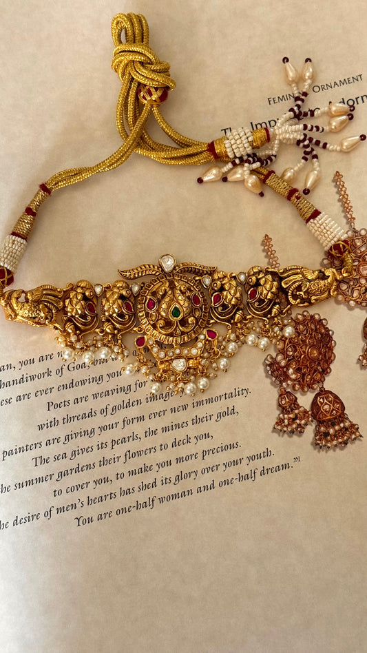 Rani pink & emerald rajwada choker set
