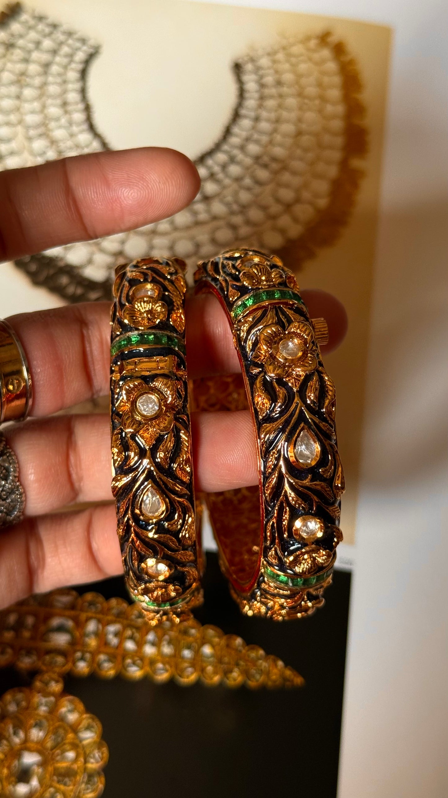 Emerald ruby meenakari bangles in polki