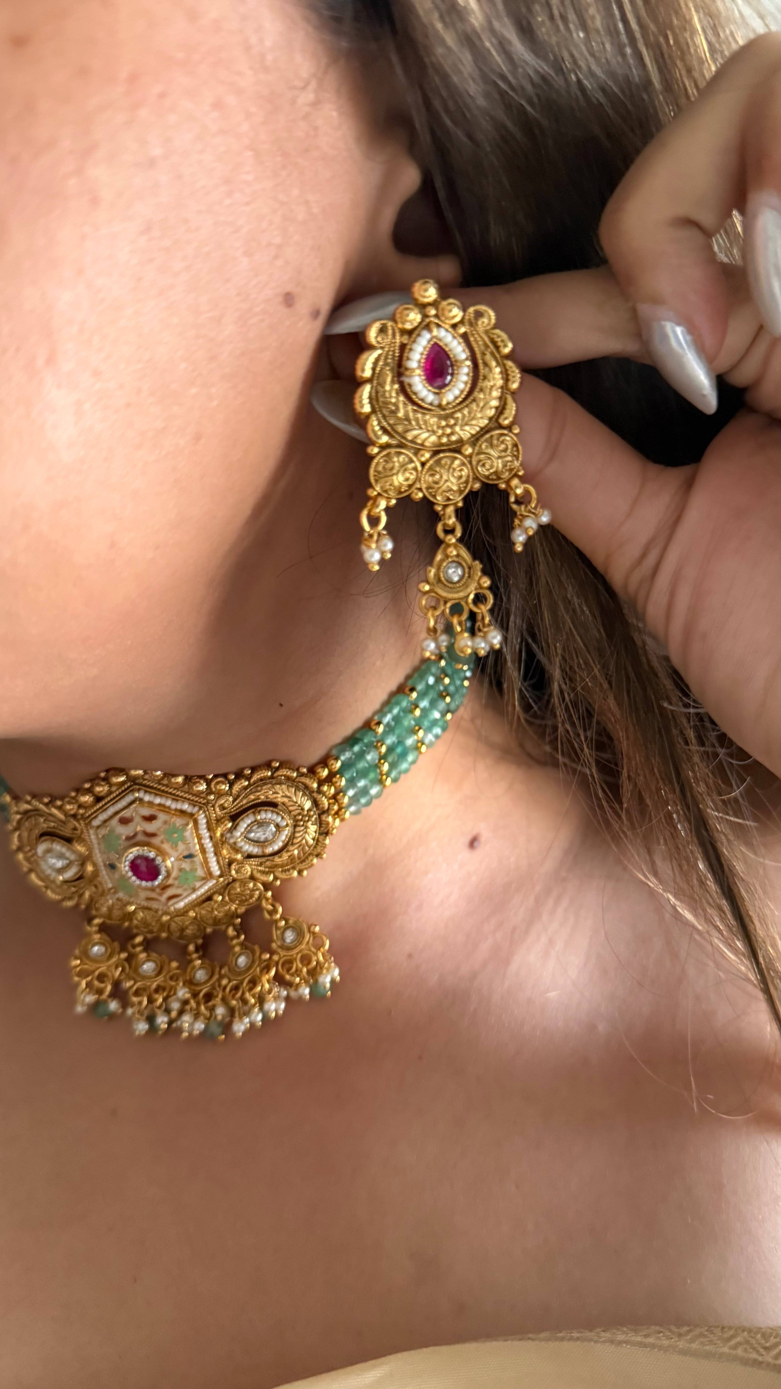 Ruby mint Rajwada choker