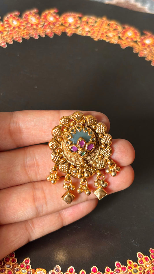 Designer rani pink stone nakashi Rajwadi adjustable ring