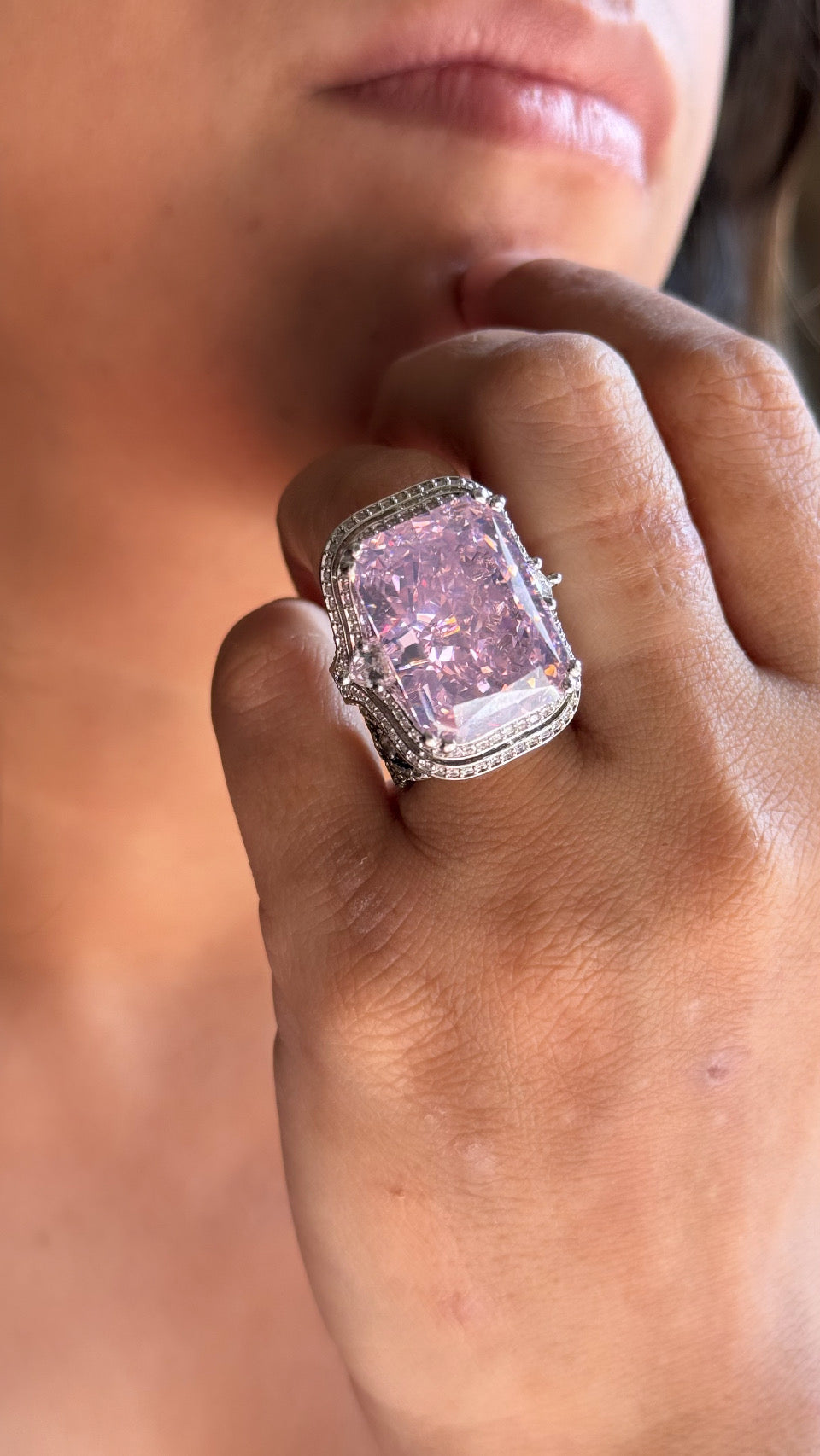 Rose quartz, diamond ring