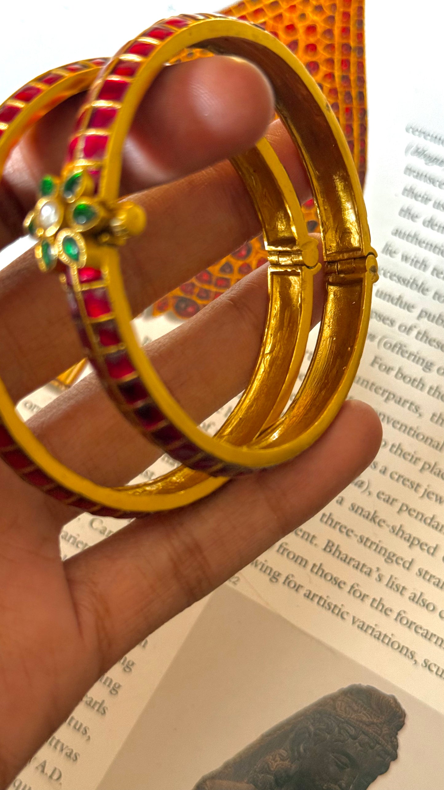 Emerald floral detailing rani pink paachi bangles