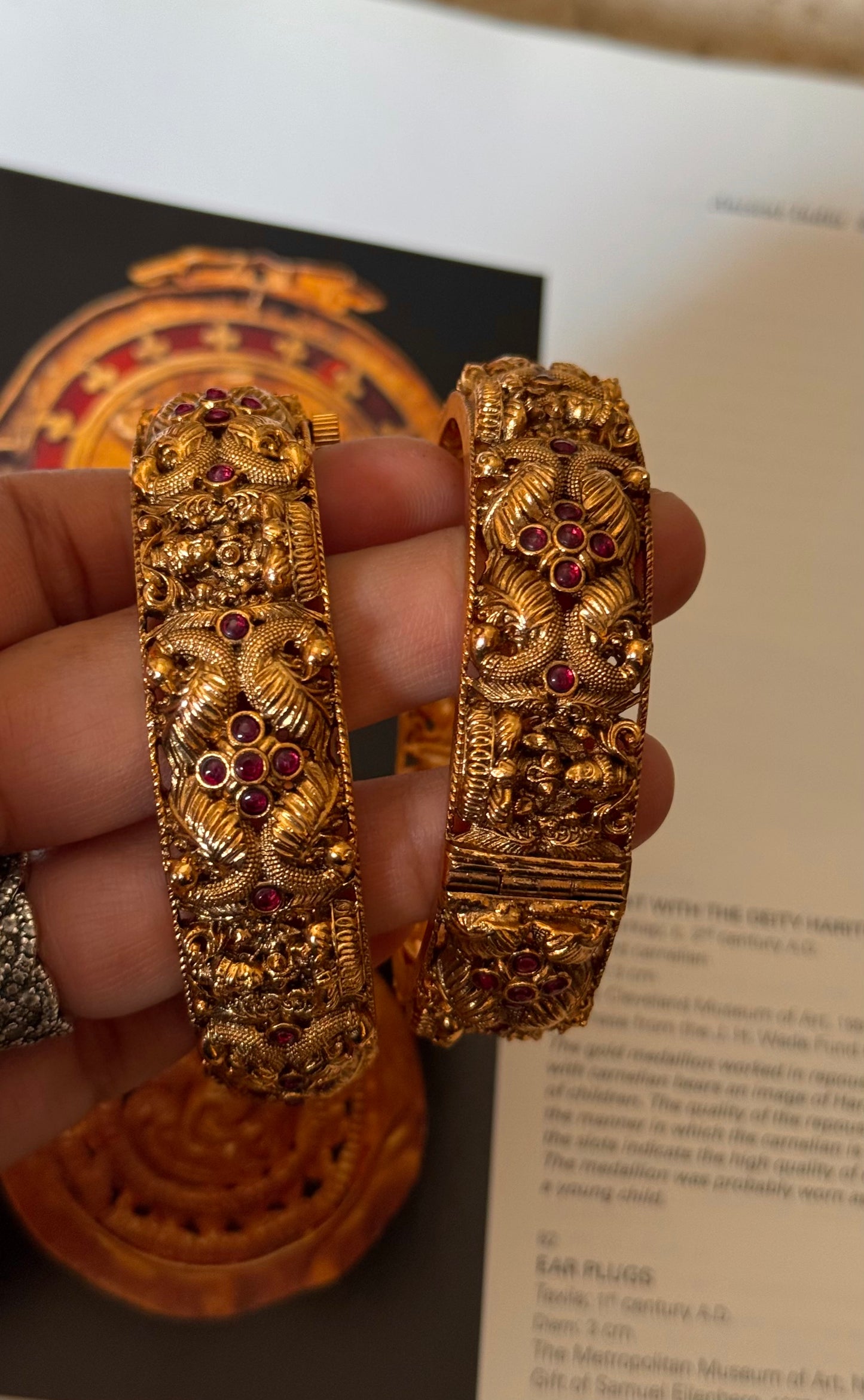Peacock, inspired Ruby Rajwadi bangles