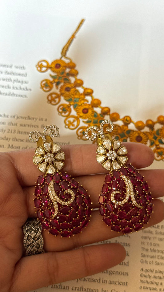 Rani pink ruby doublets floral cocktail earrings