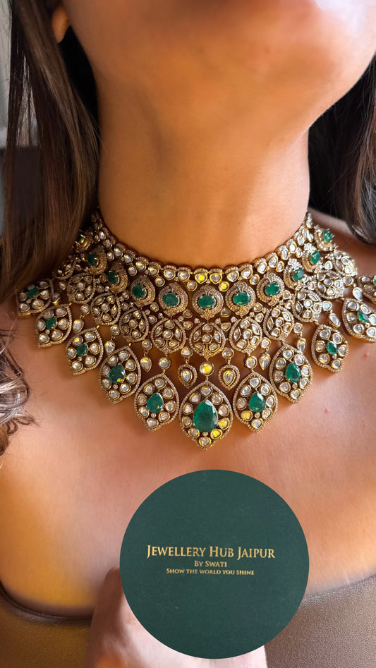 Emerald  with doublet stone bridal combo Necklace