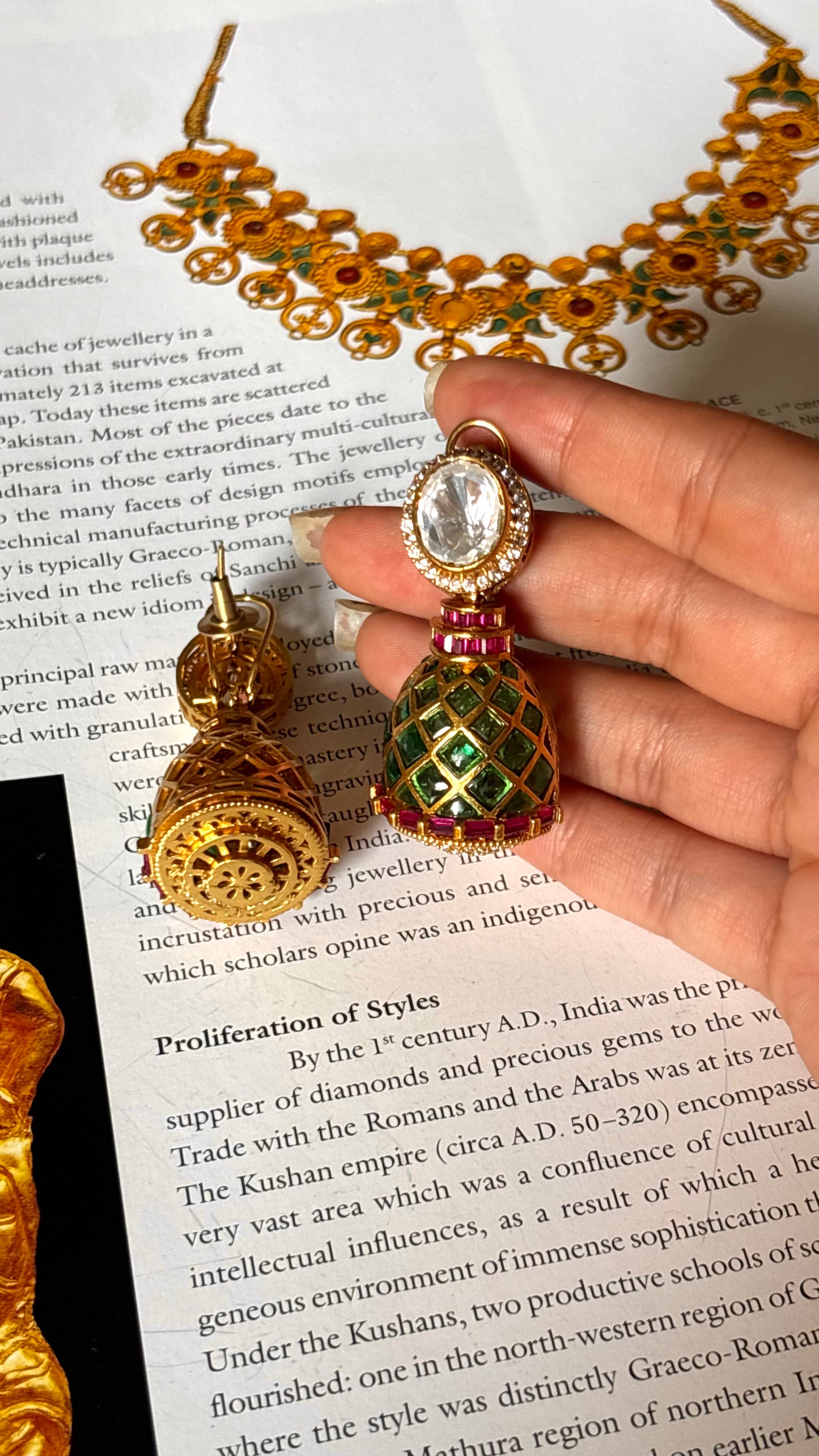 Emerald & Rani pink ruby meenakari Danglers