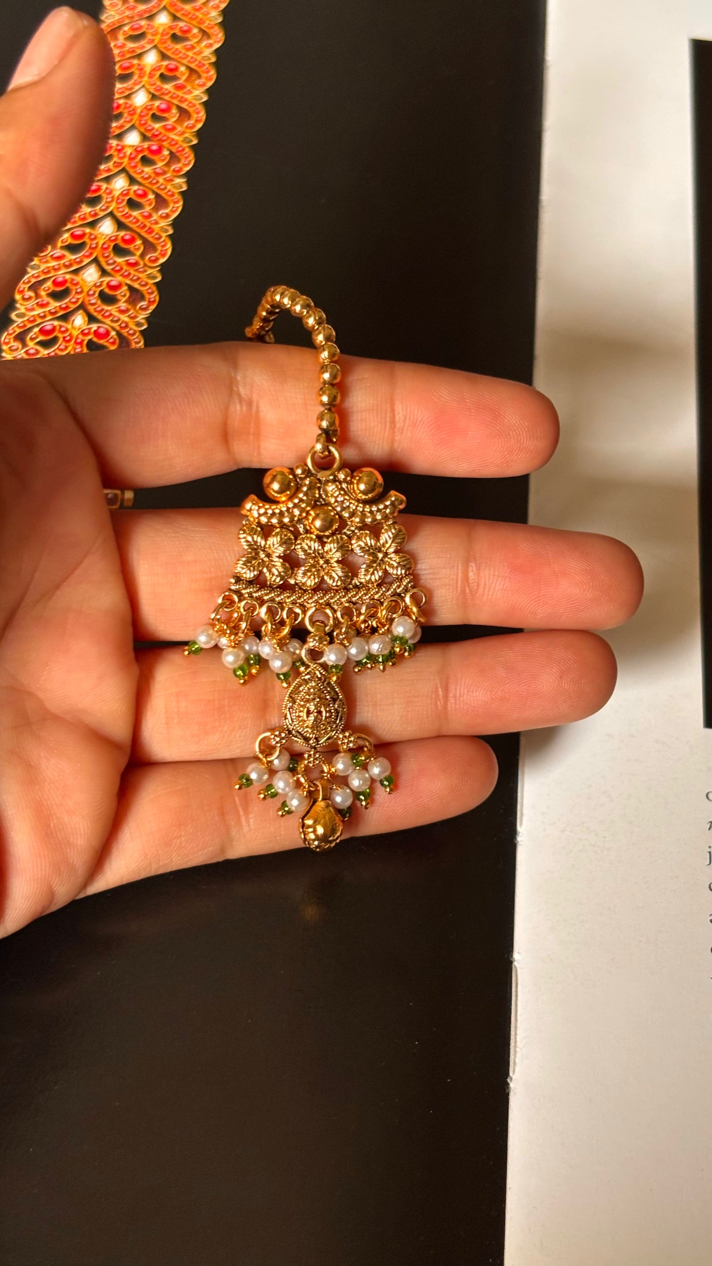 Golden rajwada with gungroo drop Maangtika
