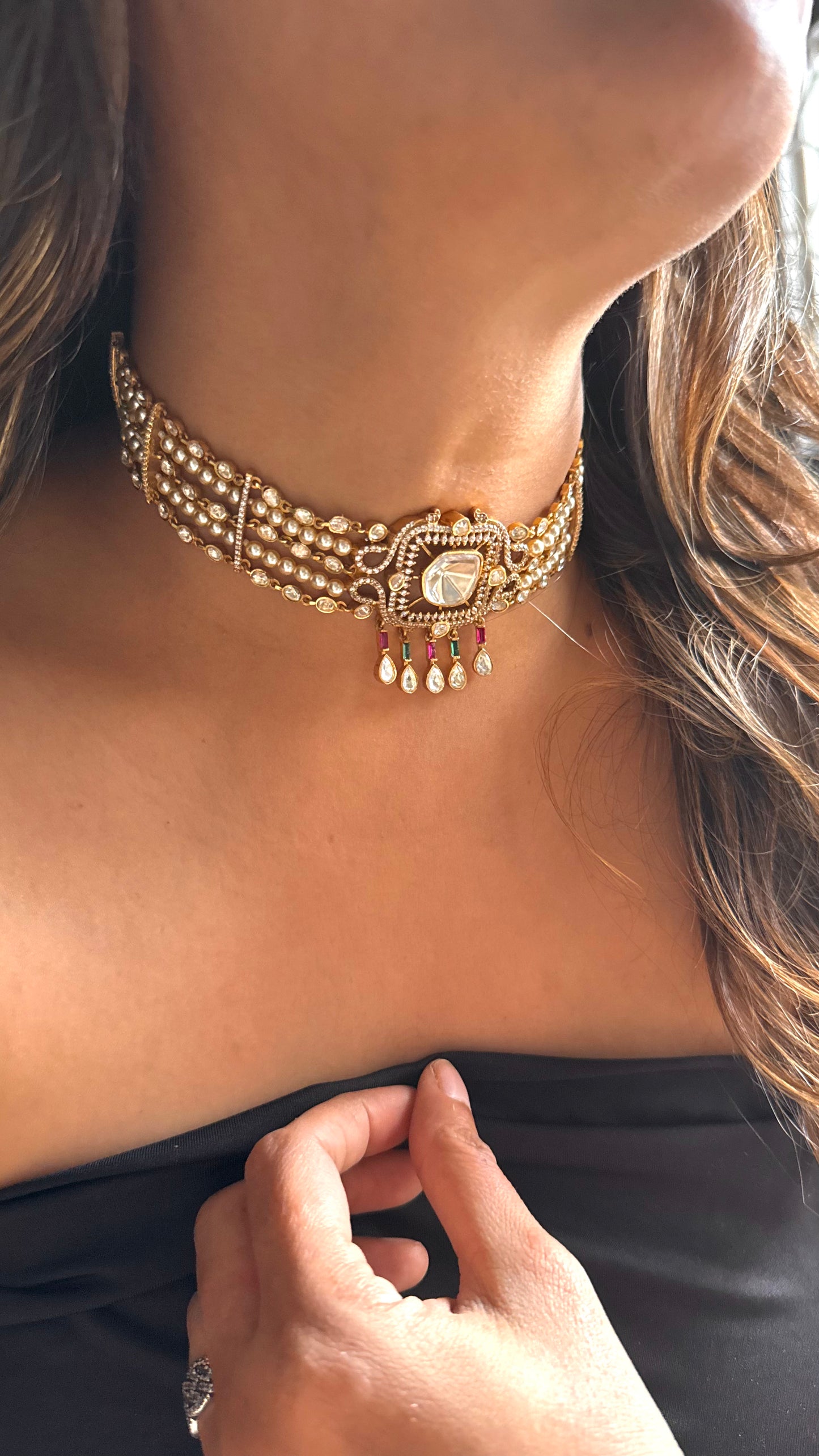 Pearl & Moissanite Uncut LV Polki choker