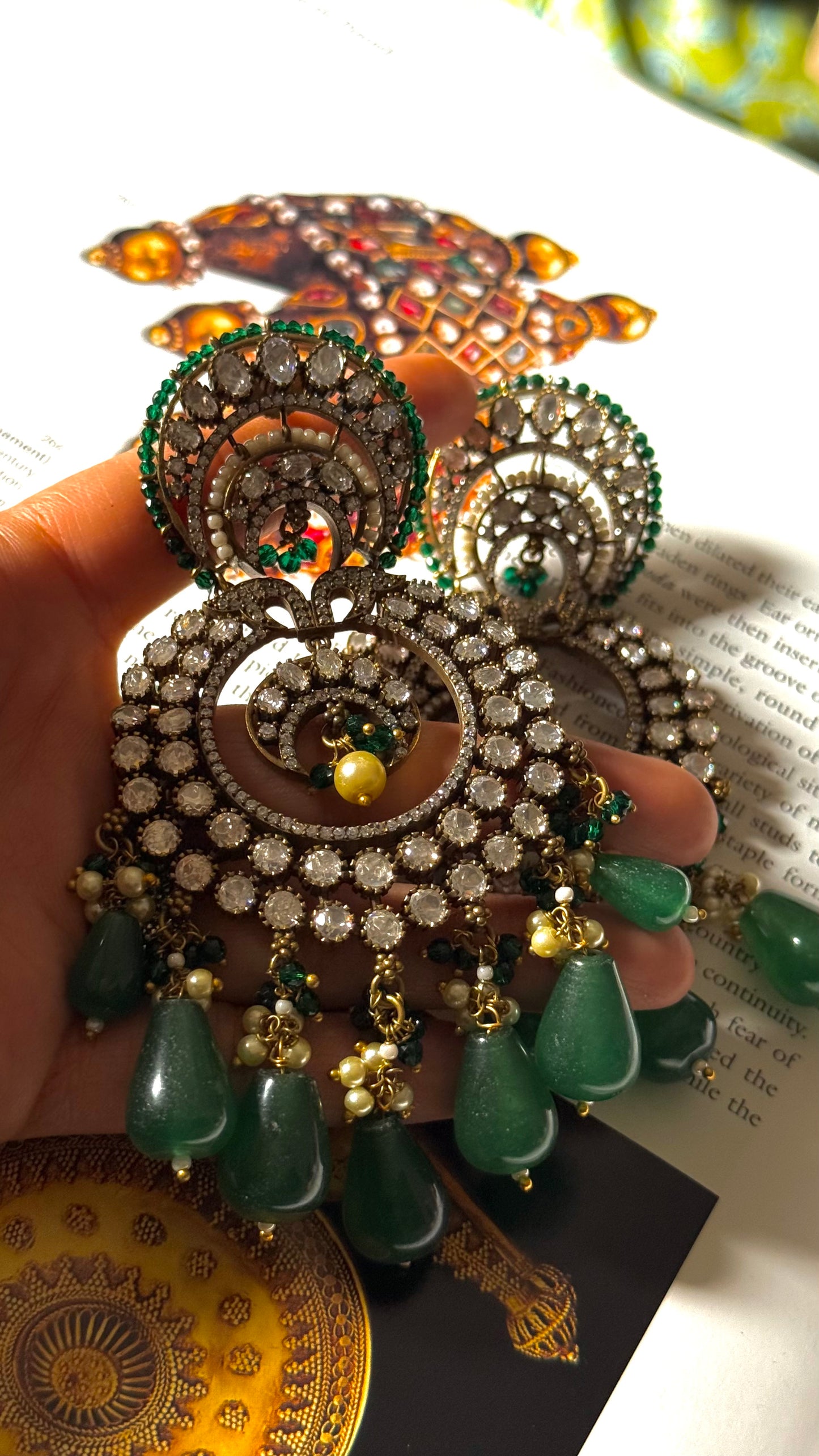 emerald victorian moissanite dangler