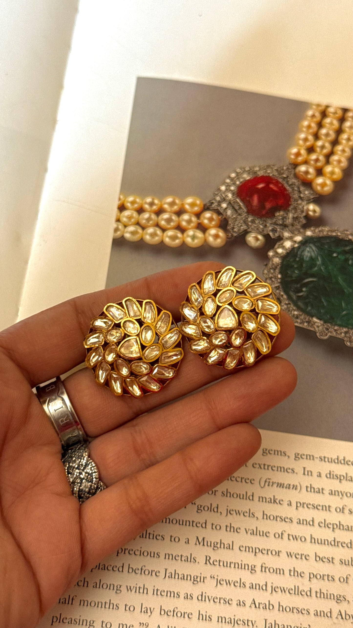 Floral nakshi real diamond studs