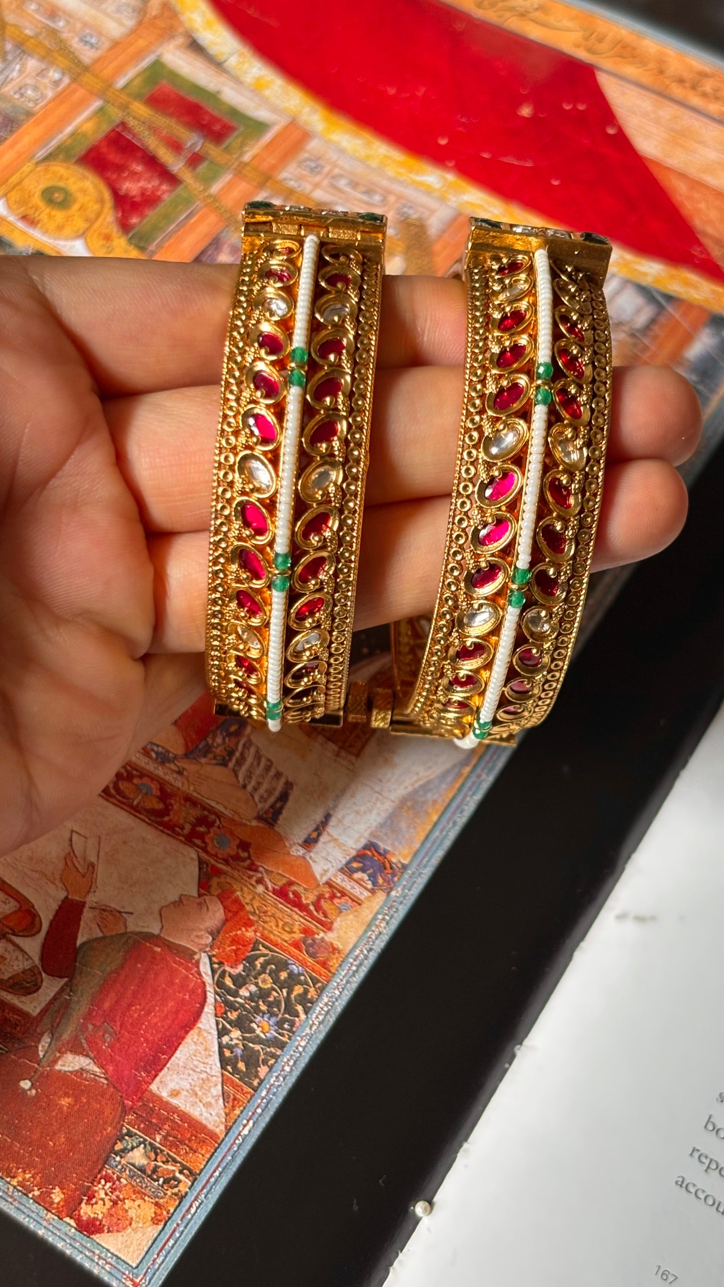 Rani pink ruby & emerald rajwada openable bangles