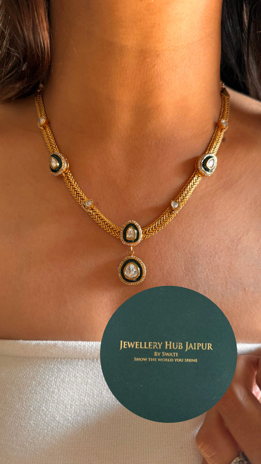 Emerald gold meenakari minimalist necklace