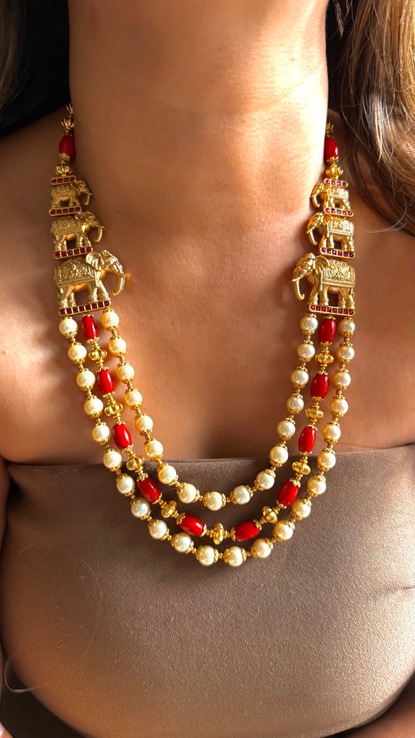Pearl & Coral Gajanand mid length string necklace