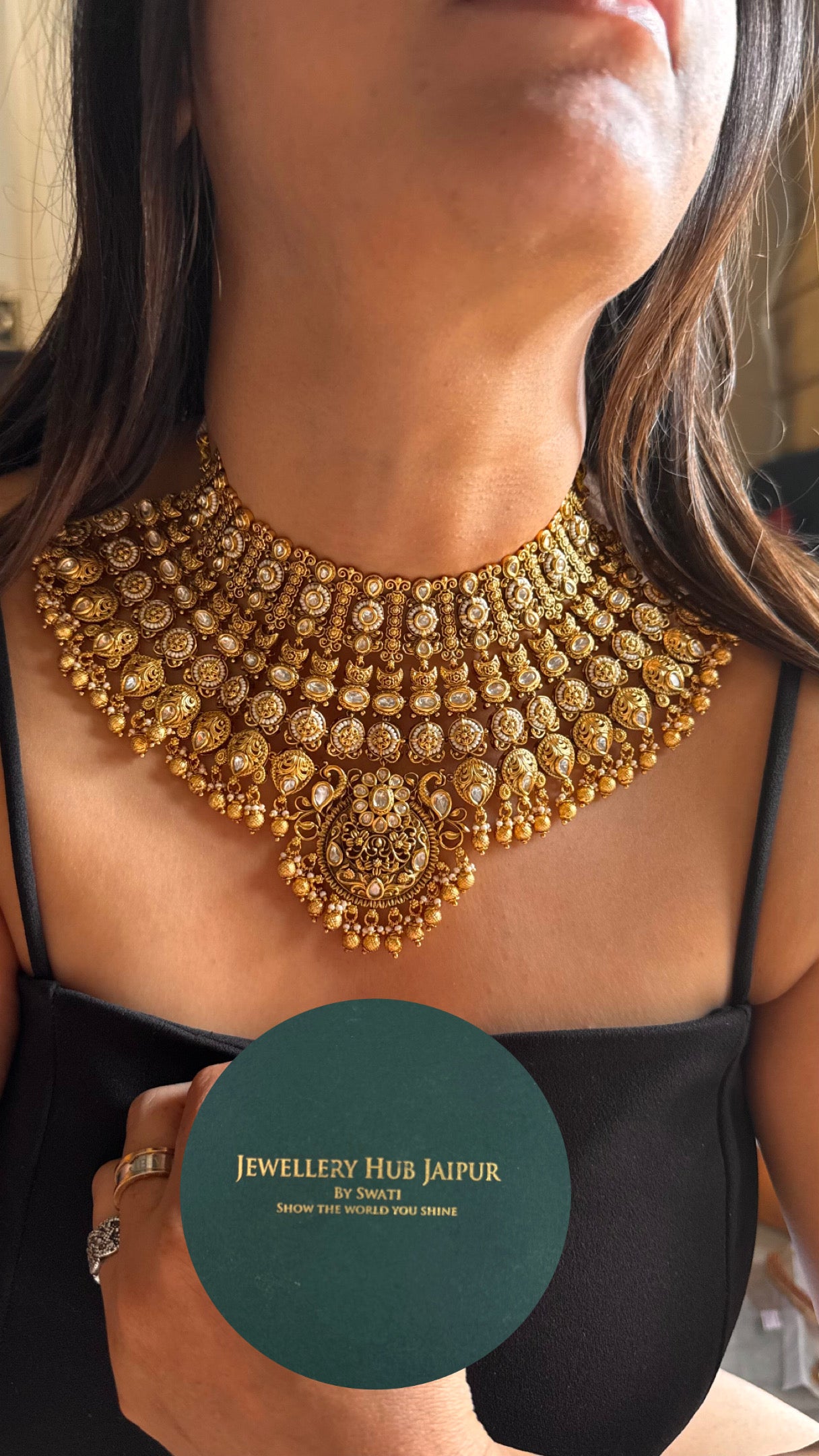 Peacock inspired with gold drops bridal Necklace