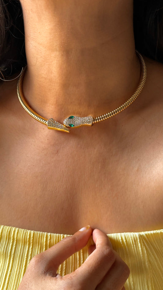 Snake-head style choker with emerald eyes