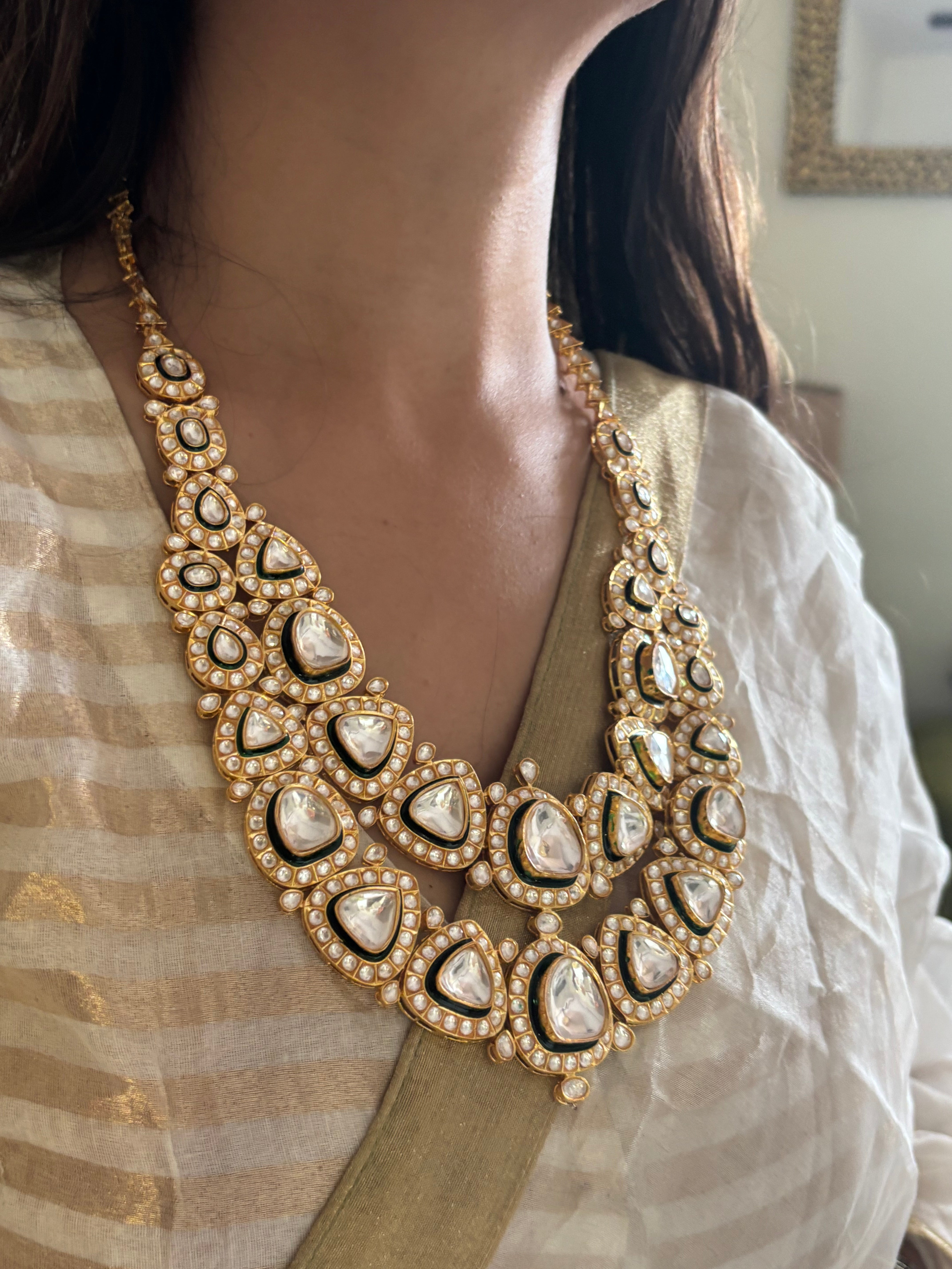 Maharani Necklace with uncut polki and meenakari