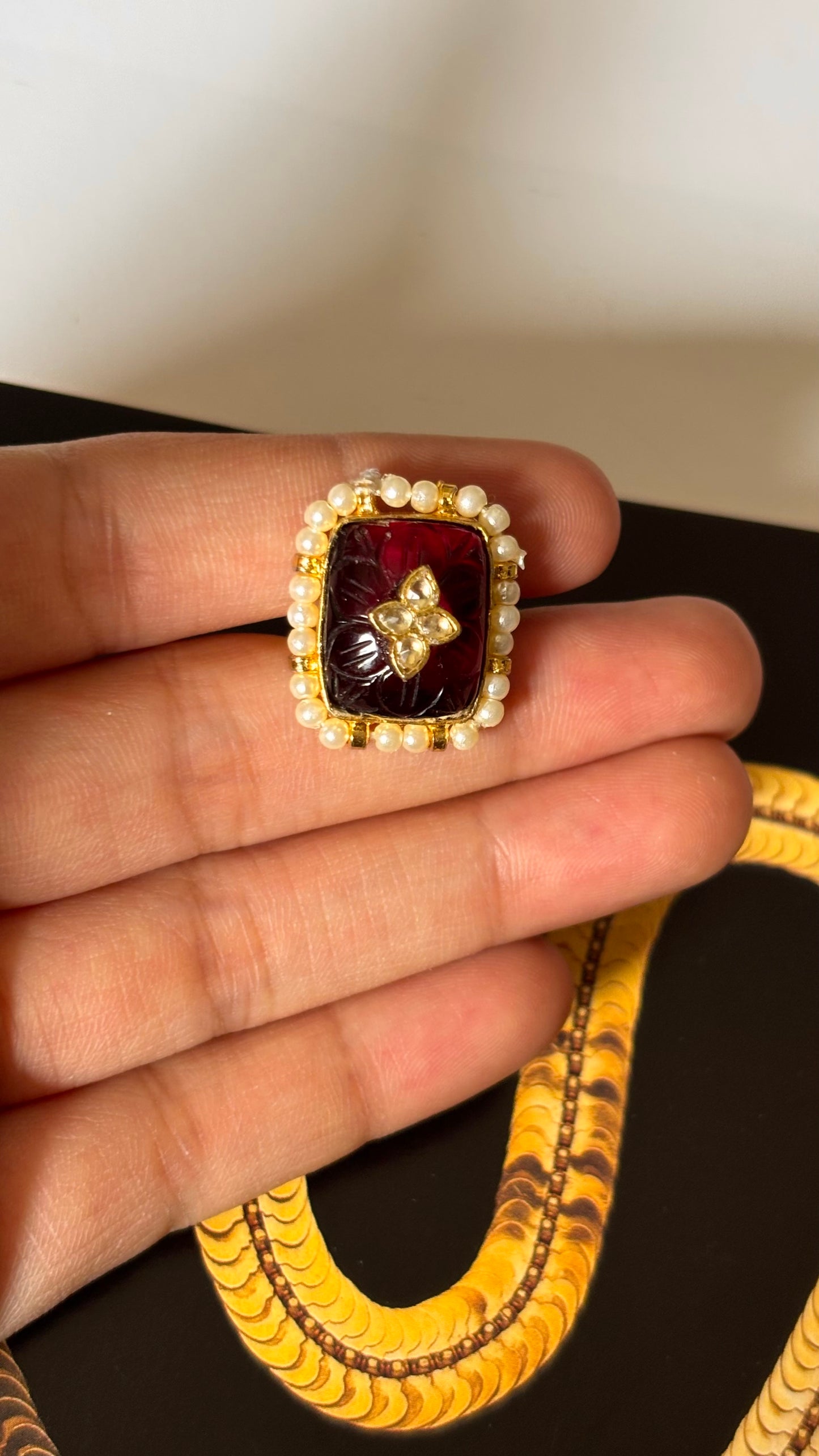 Ruby gem carving adjustable Ring