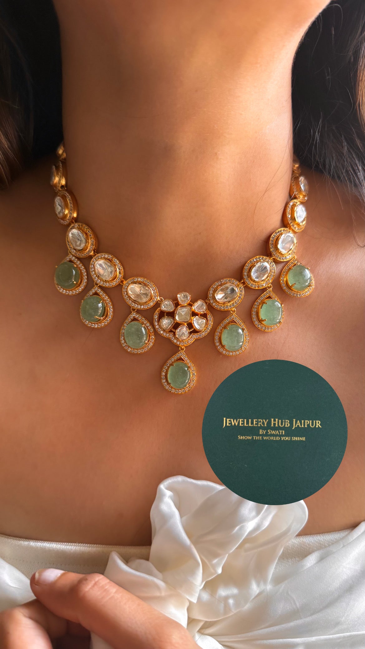 Mint doublet & moissanite polki collar set