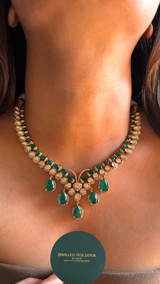 Emerald doublet with peeli polki collar Necklace