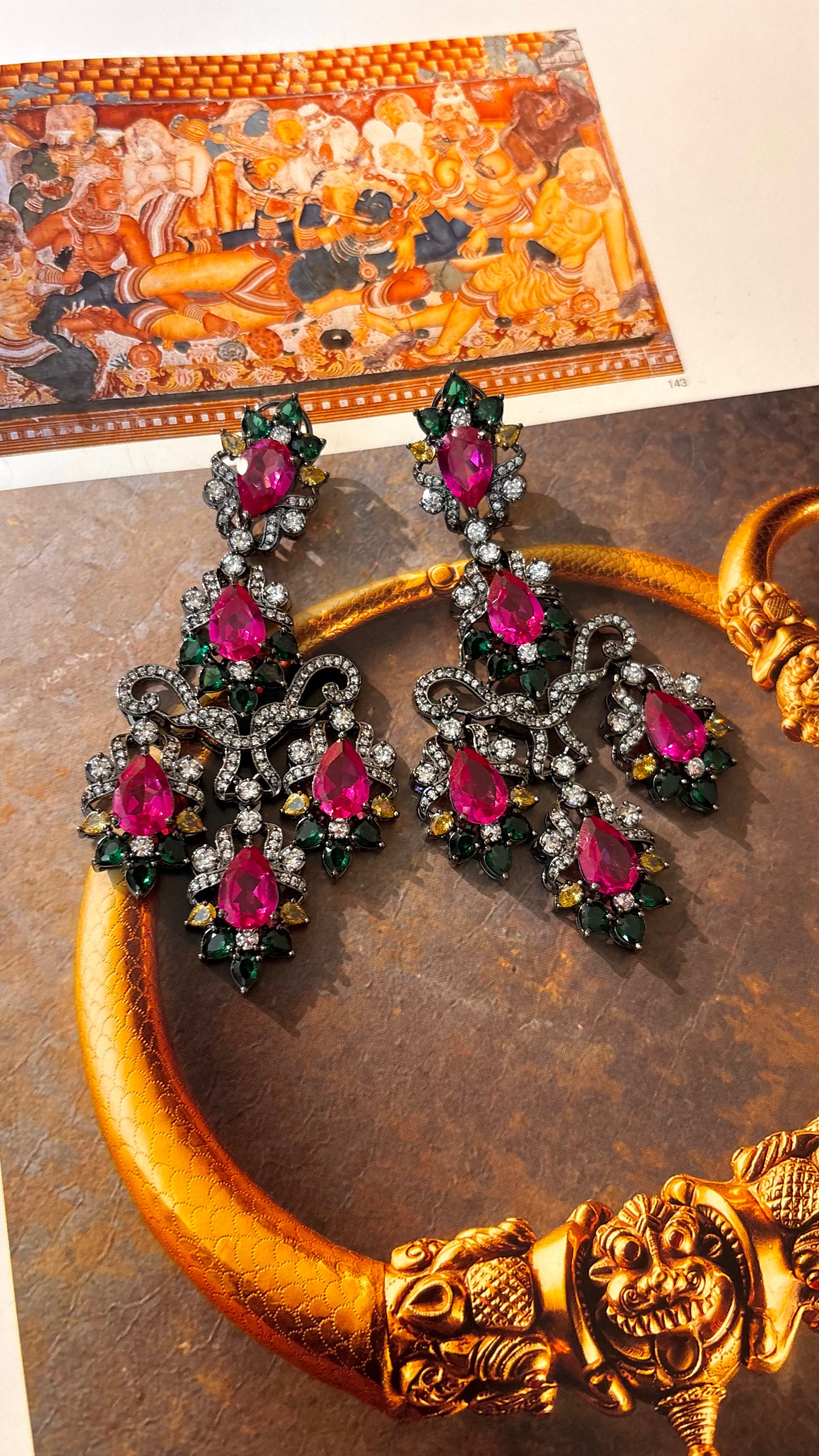 Hot pink & emerald Swarovski danglers