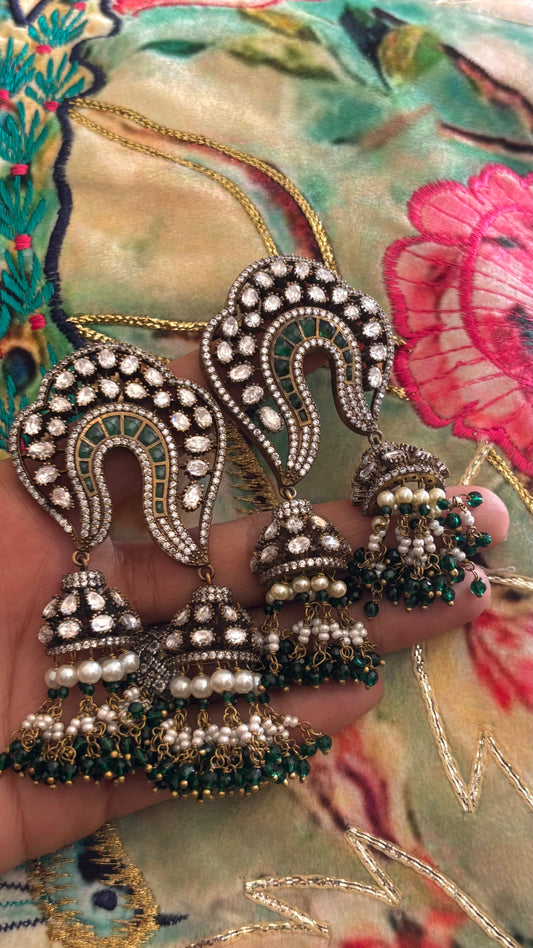 Emerald victorian real moissanite danglers