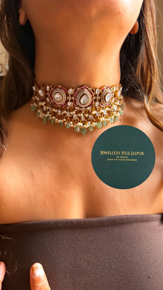 Ruby & mint choker with earrings