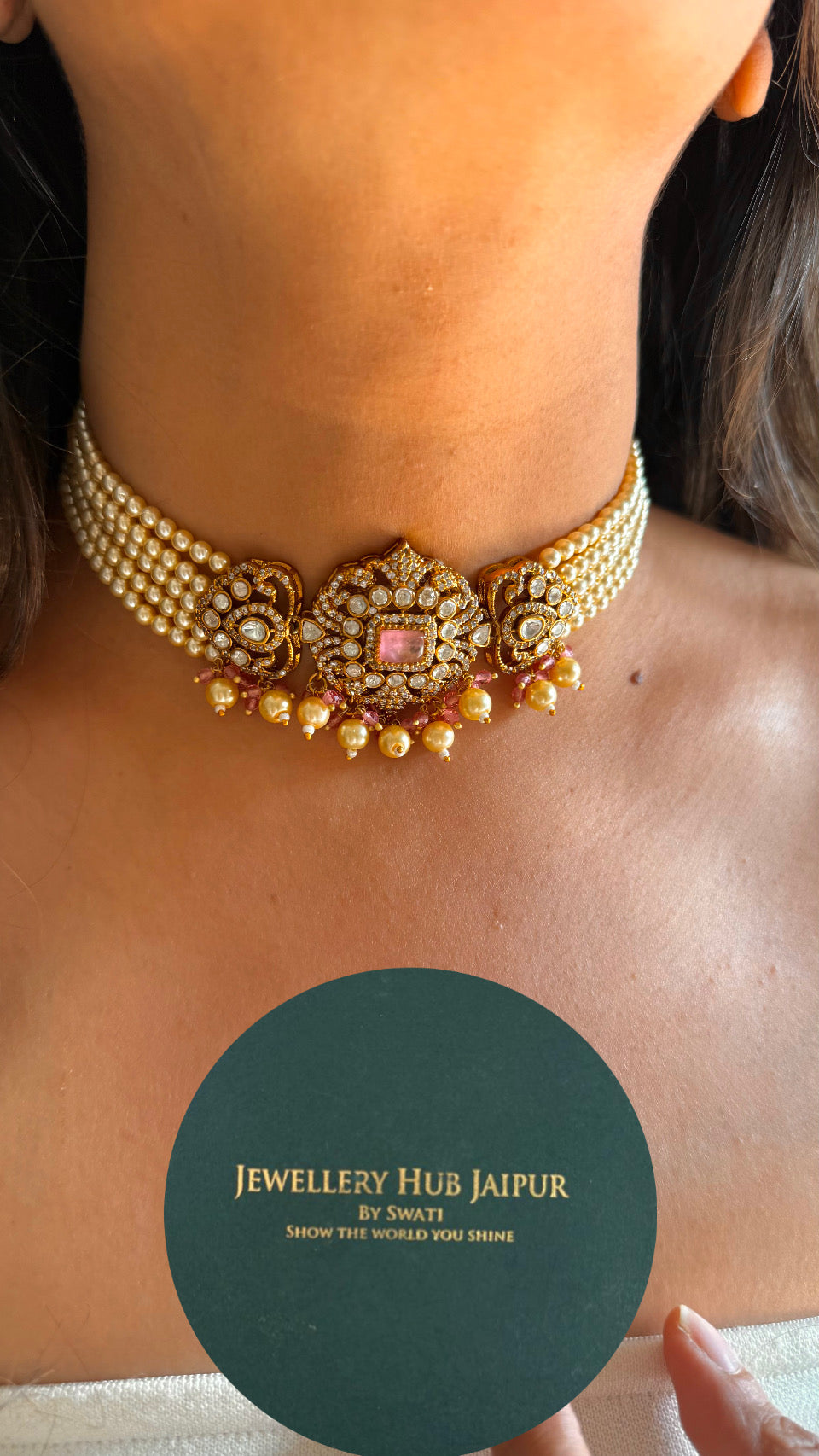 Rosequartz pearl choker