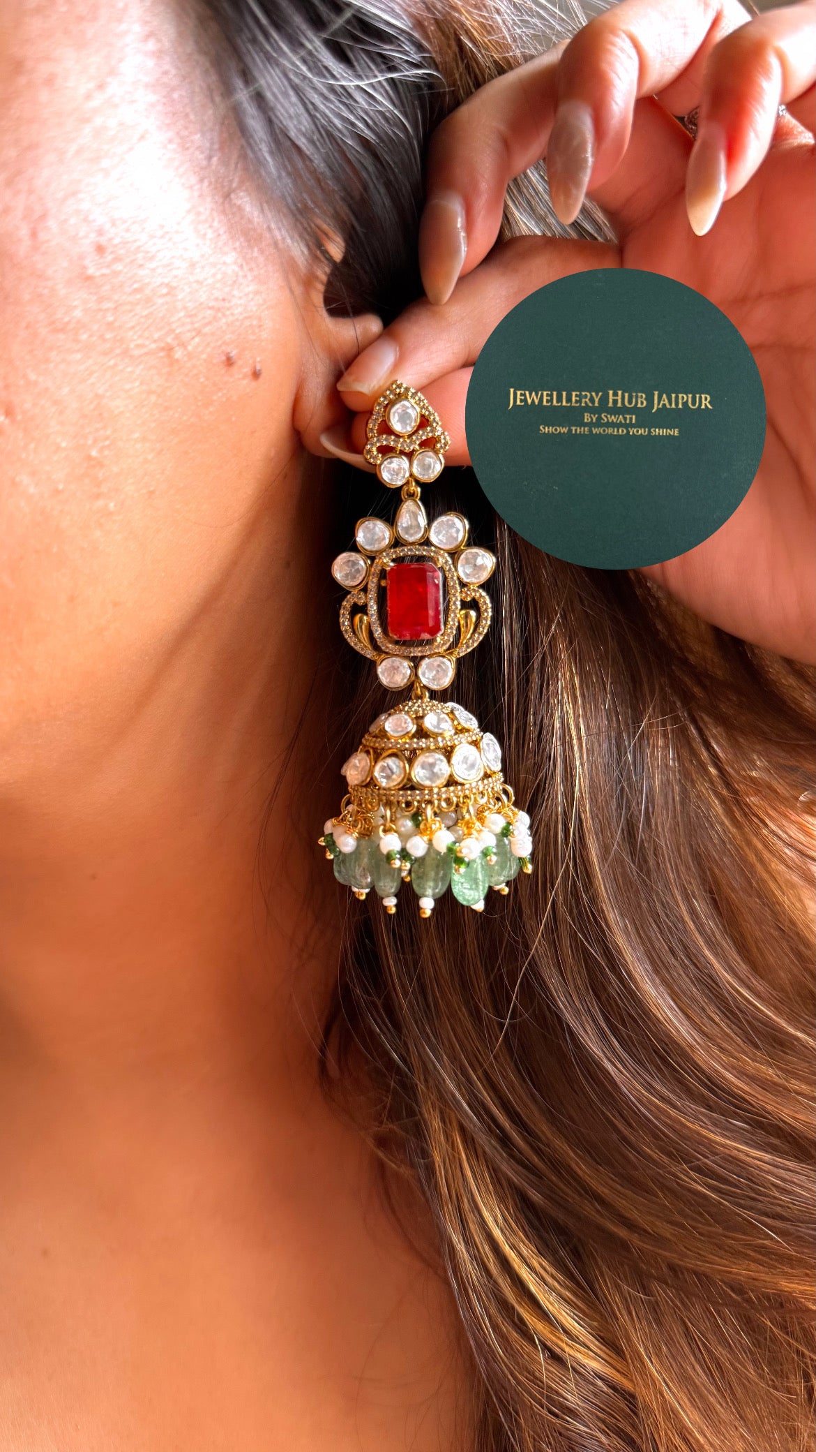 Bhagyashree Ruby doublet & moissanite polki with mint drop choker set