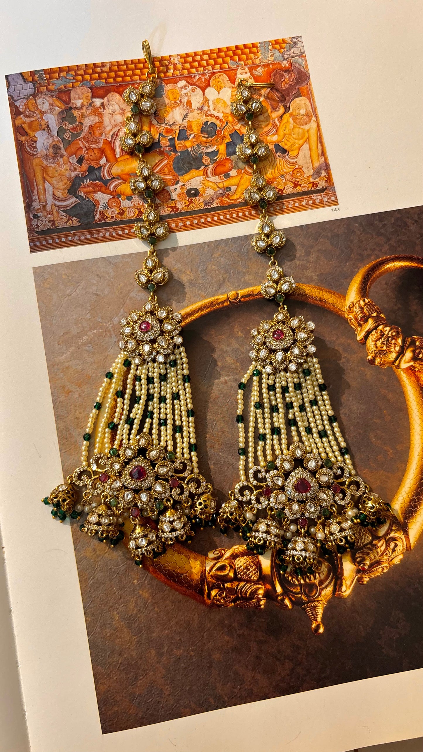 Royal heritage panch jhumki with attached kanchain