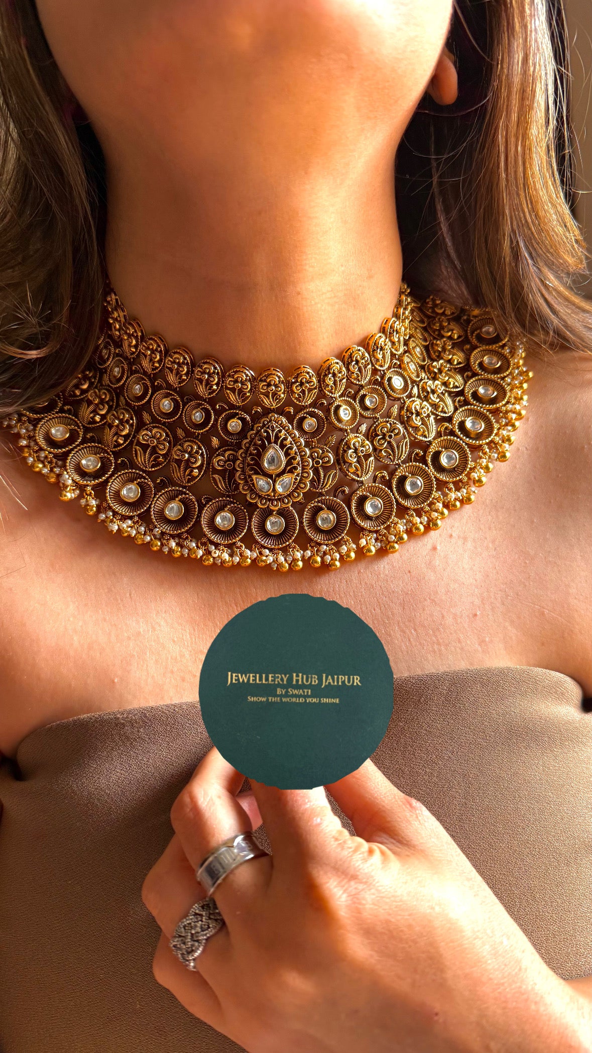 Floral Nakshi oxidised gold polki Choker