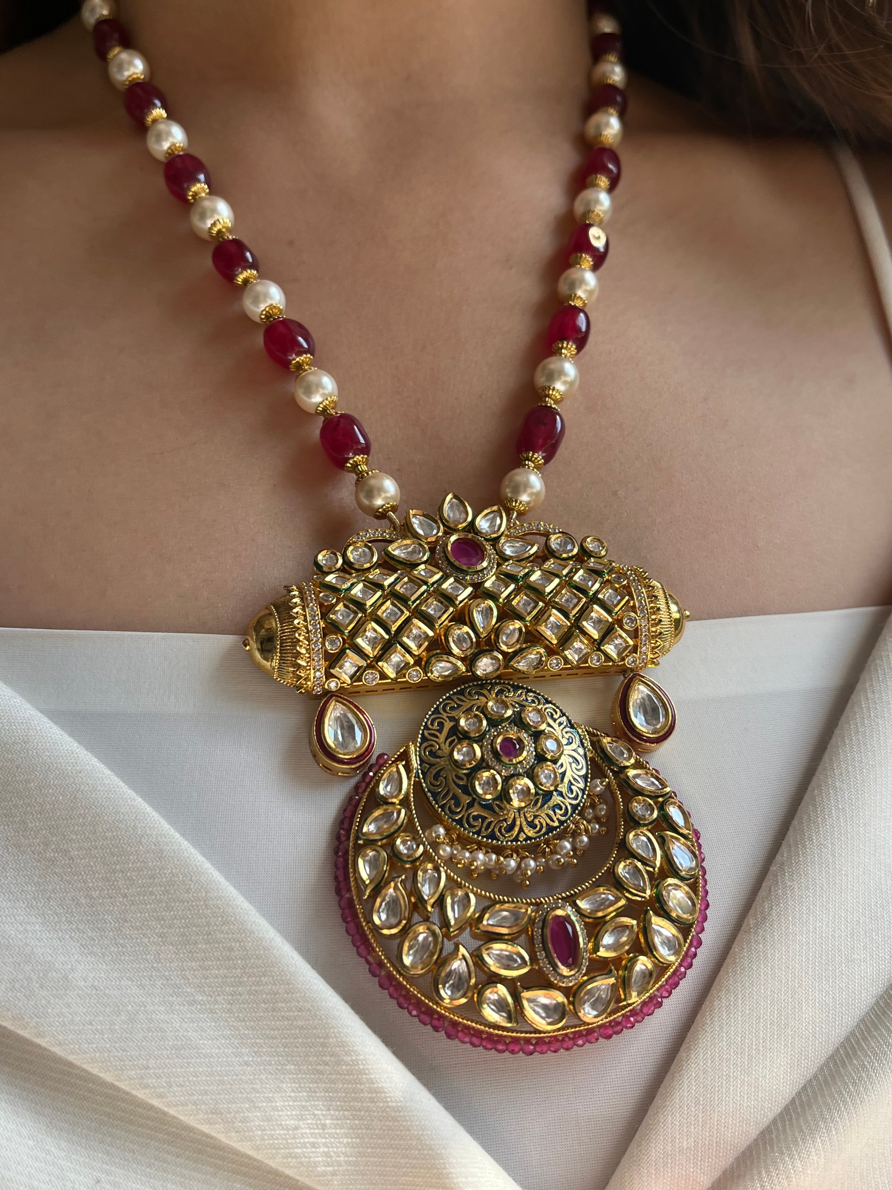 Real kundan necklace in pearl and ruby