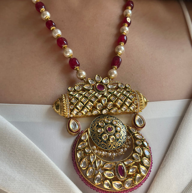 Real kundan necklace in pearl and ruby