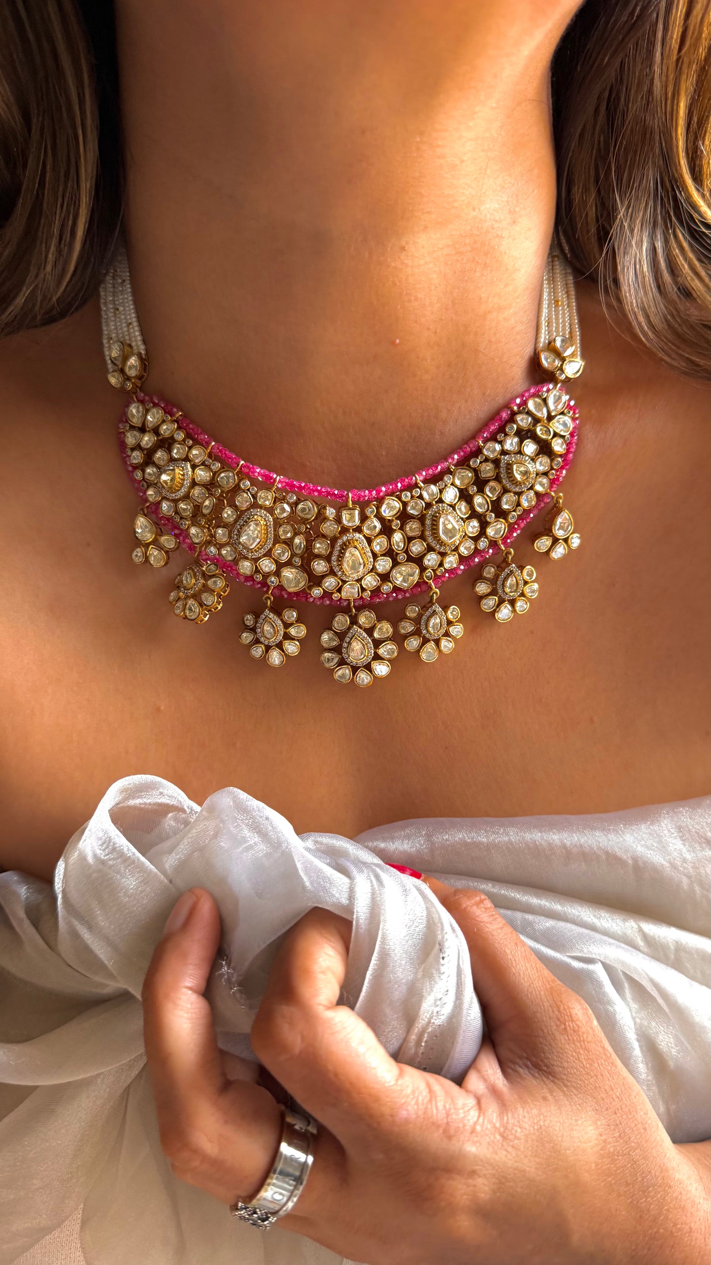 Ruby Real Diamond Polki Designer Necklace (LV Shade)