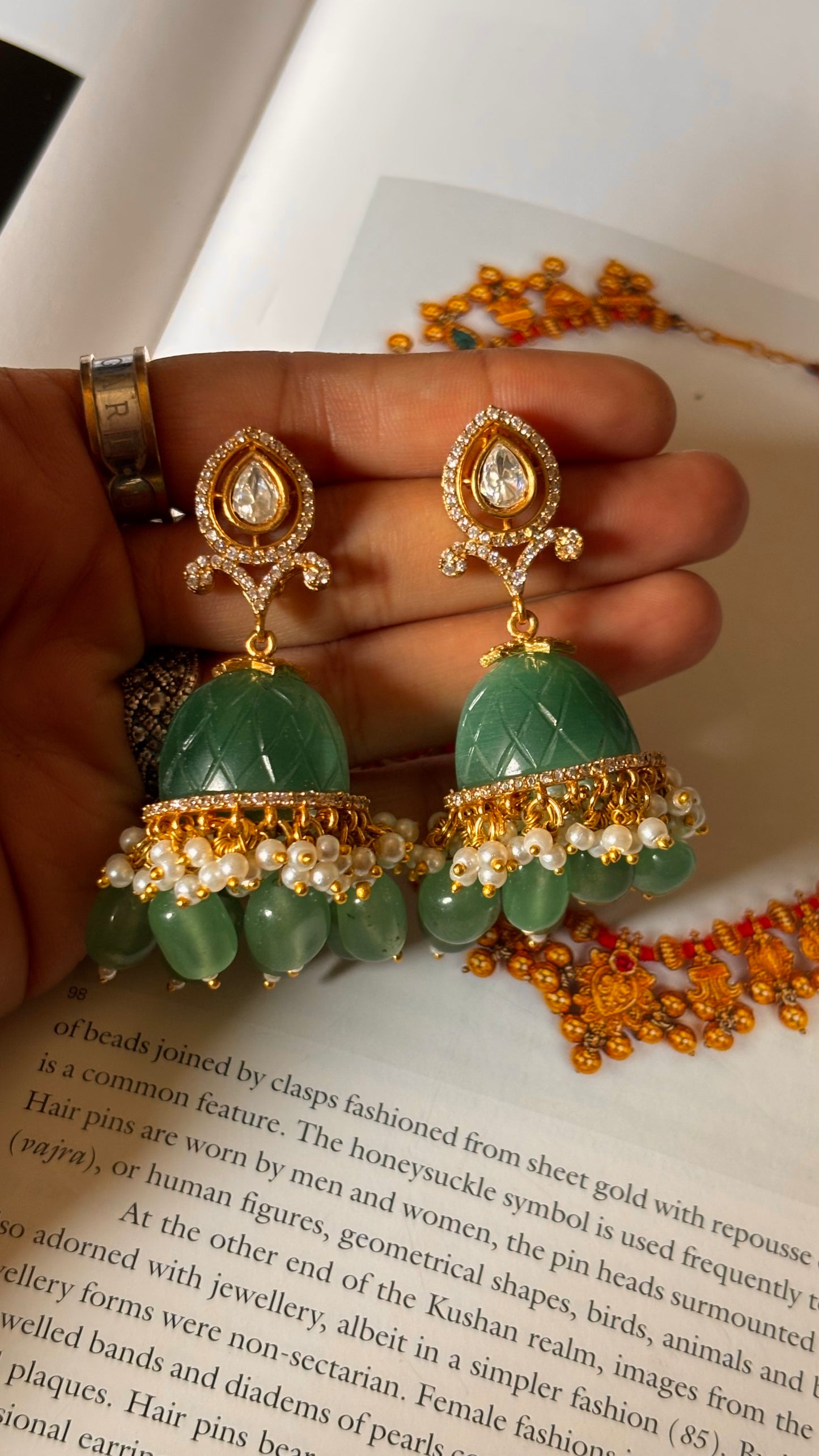 Mint  moissanite Jhumki with drops