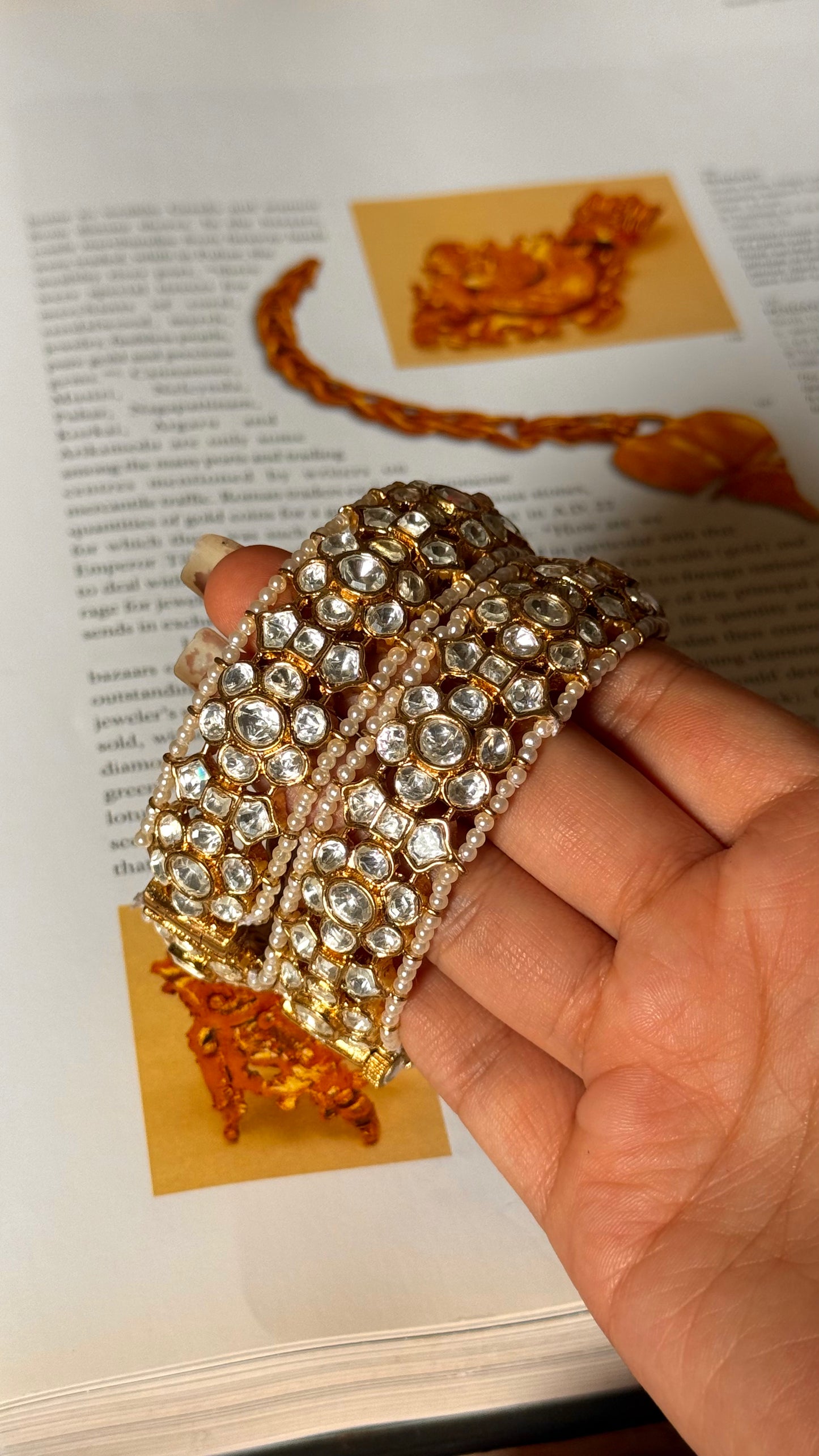 Moissanite polki with pearl detailing openable Bangles