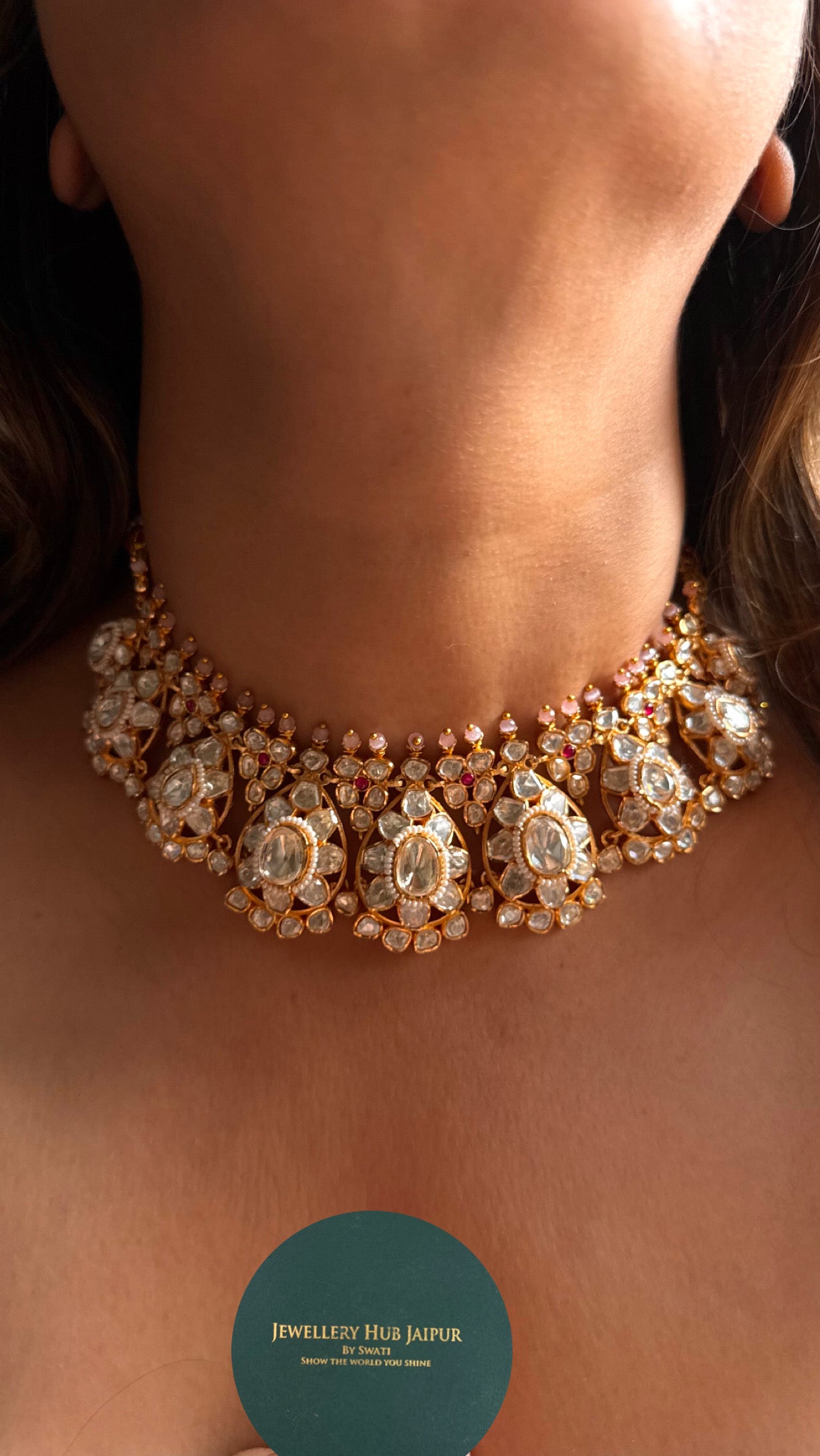 Real Moissanite rani pink floral necklace