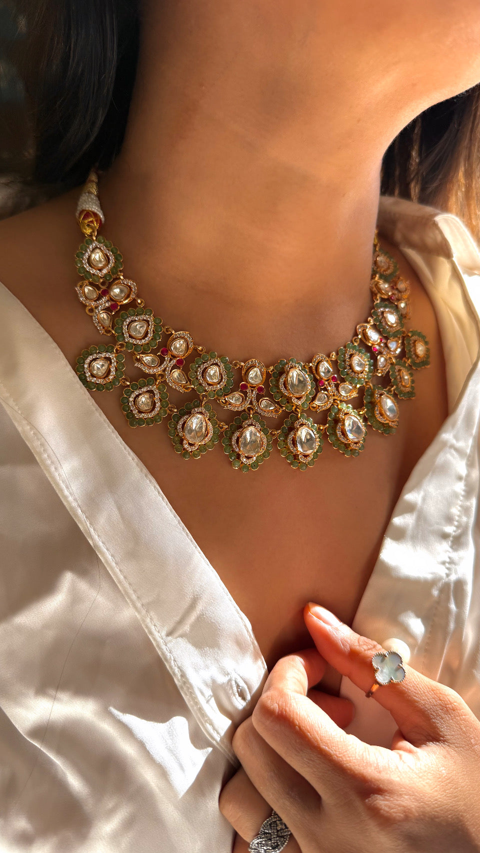 Real moissanite rani & mint lv shade necklace