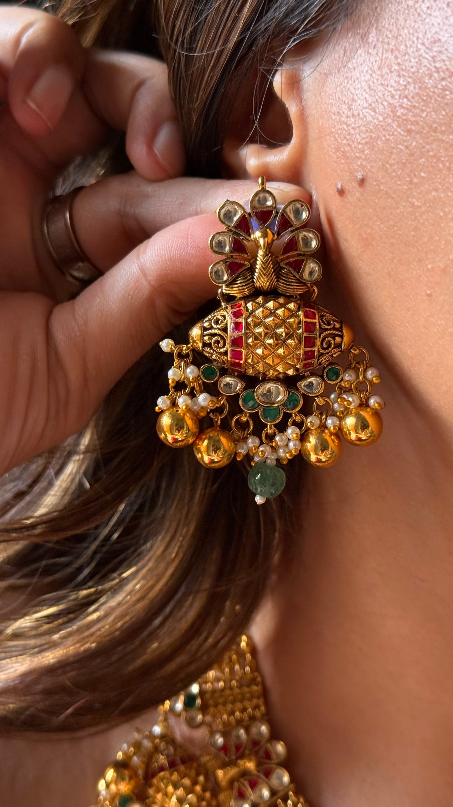 Heritage peacock inspired paachi Kundan necklace