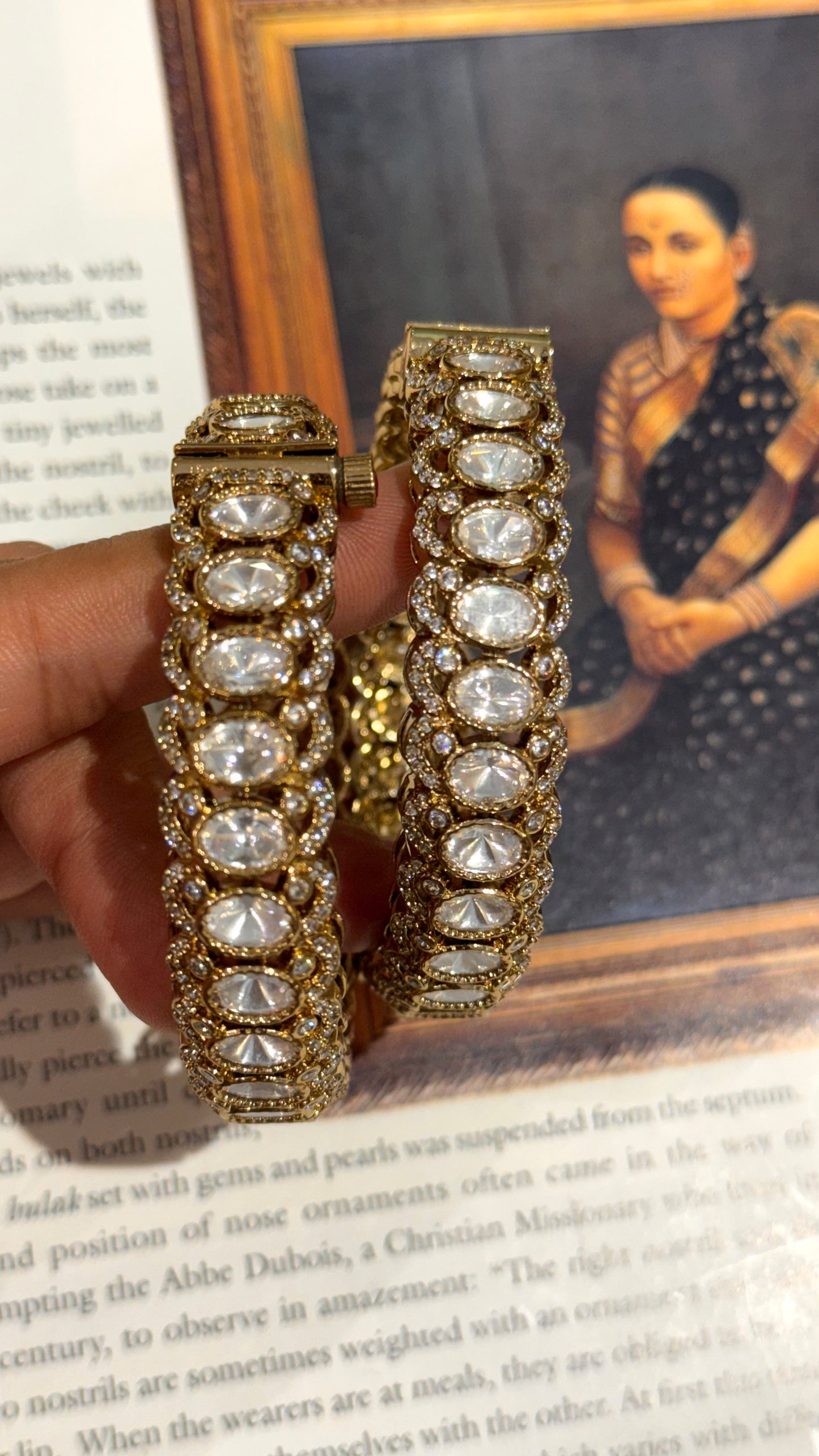 Victorian oval polki bangles with diamond detailing