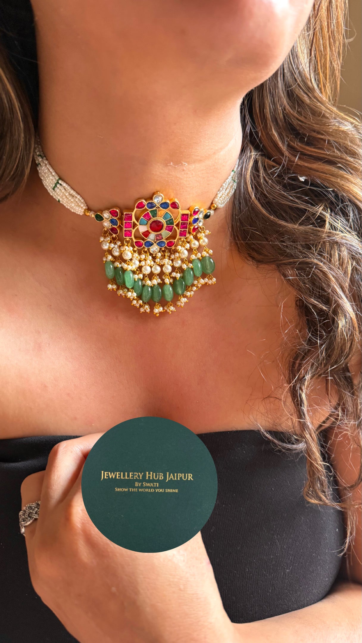 Paachi Kundan jadau with multicoloured thread choker Necklace