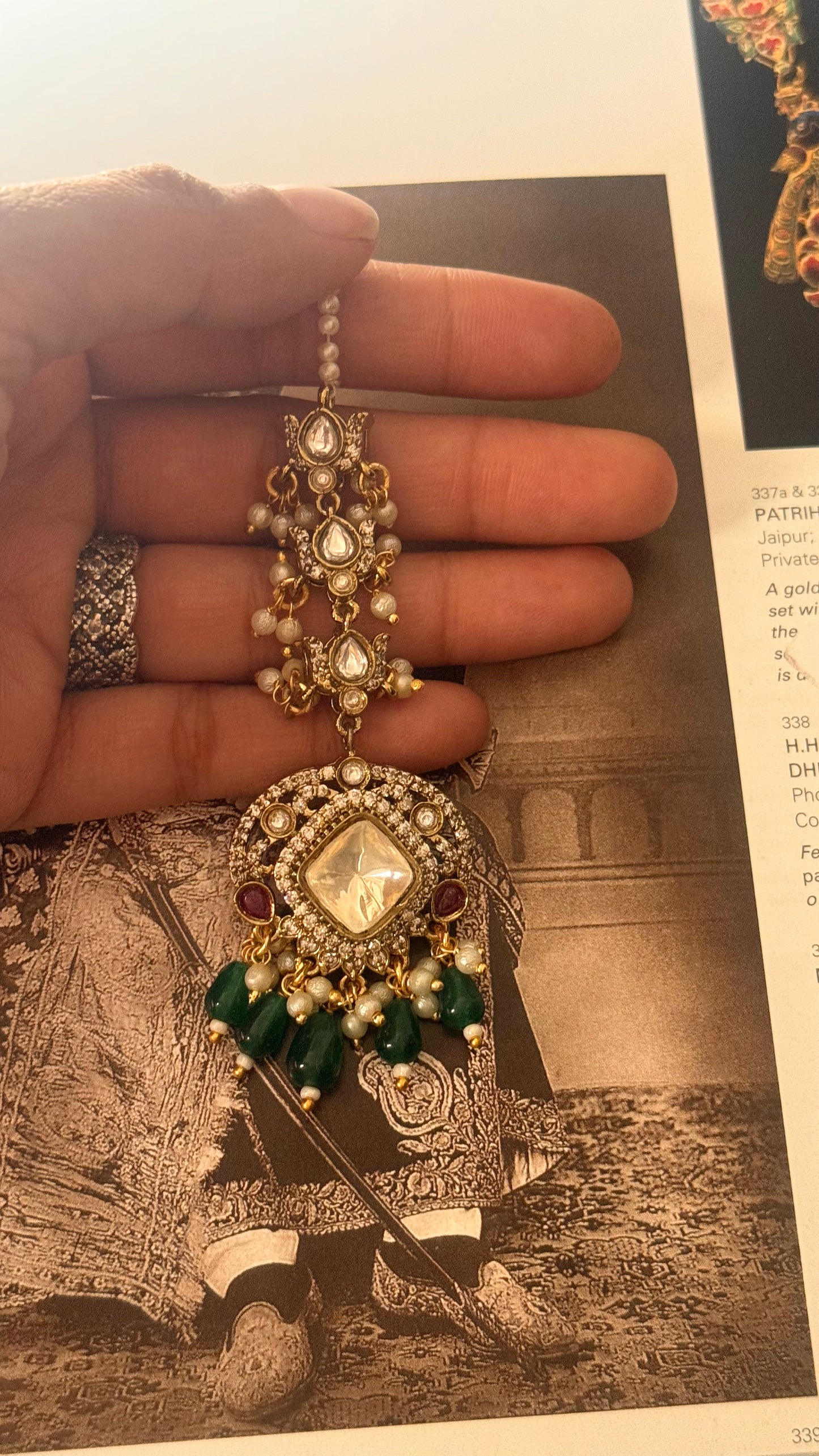 Uncut polki victorian emerald & rani pink  maangtika