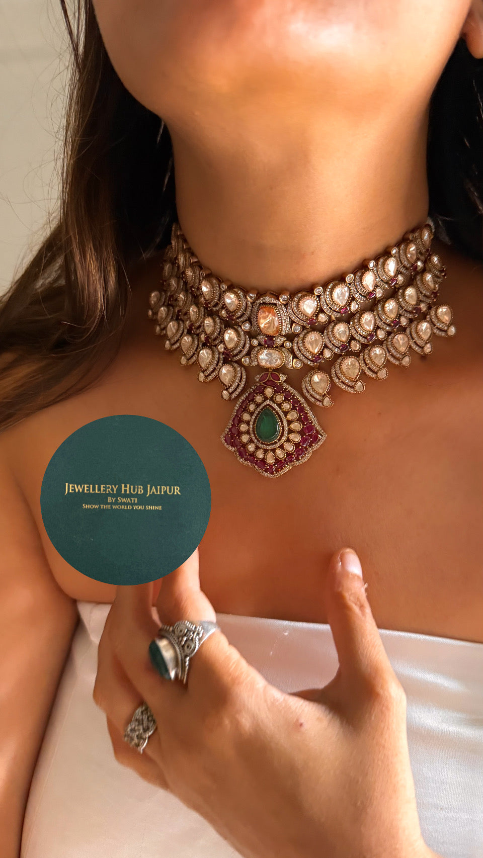 Real moissanite emerald & ruby choker