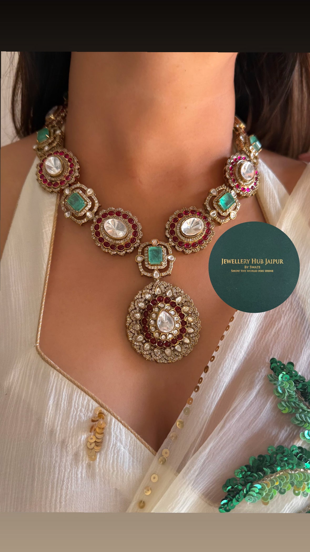 Mint & Rani pink collar necklace