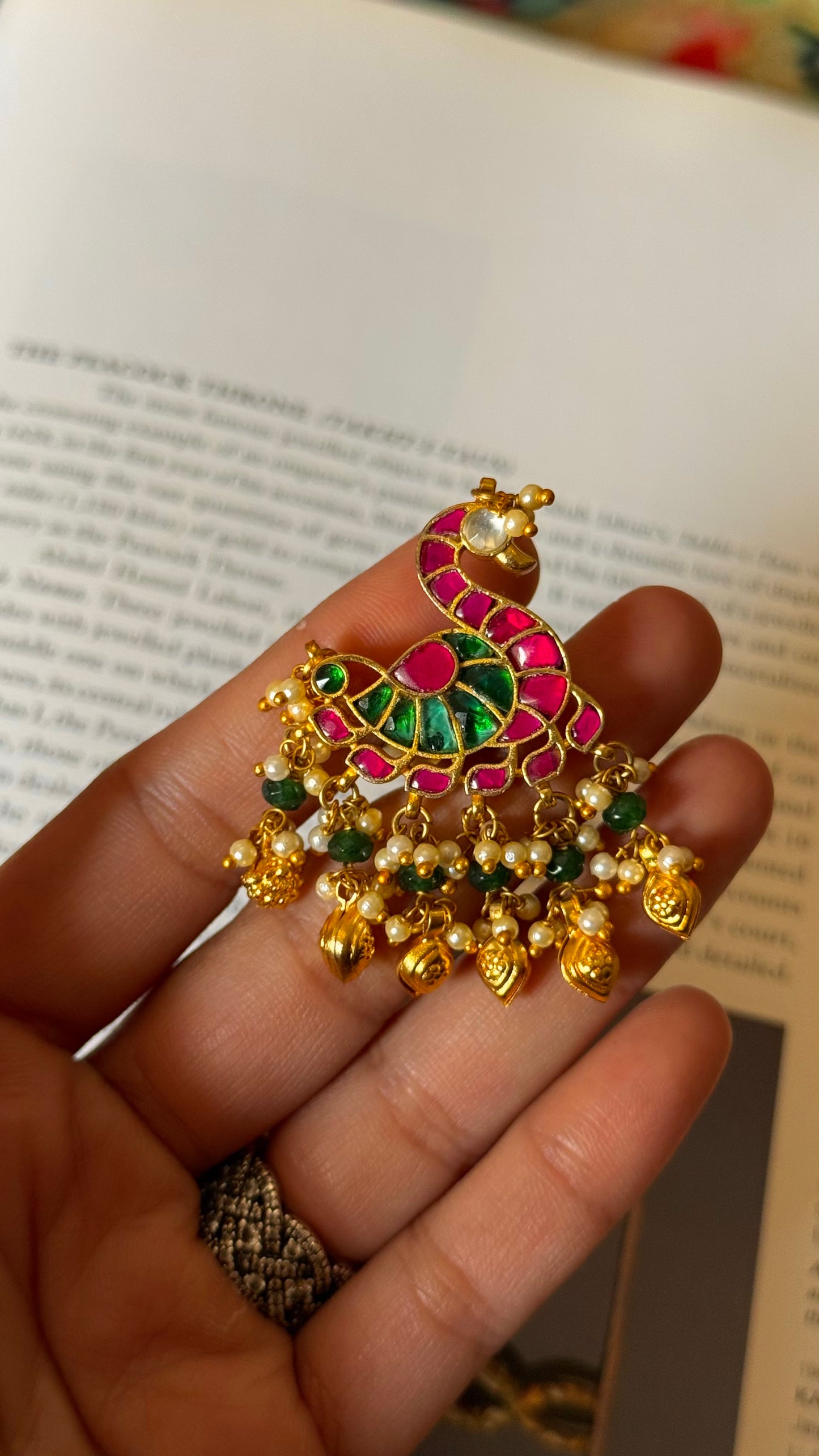 Peacock inspired paachi kundan ring