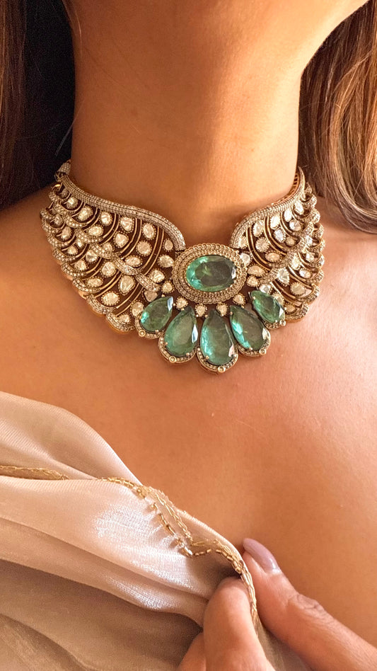 Kanakvaani Mint moissanite designer choker necklace set